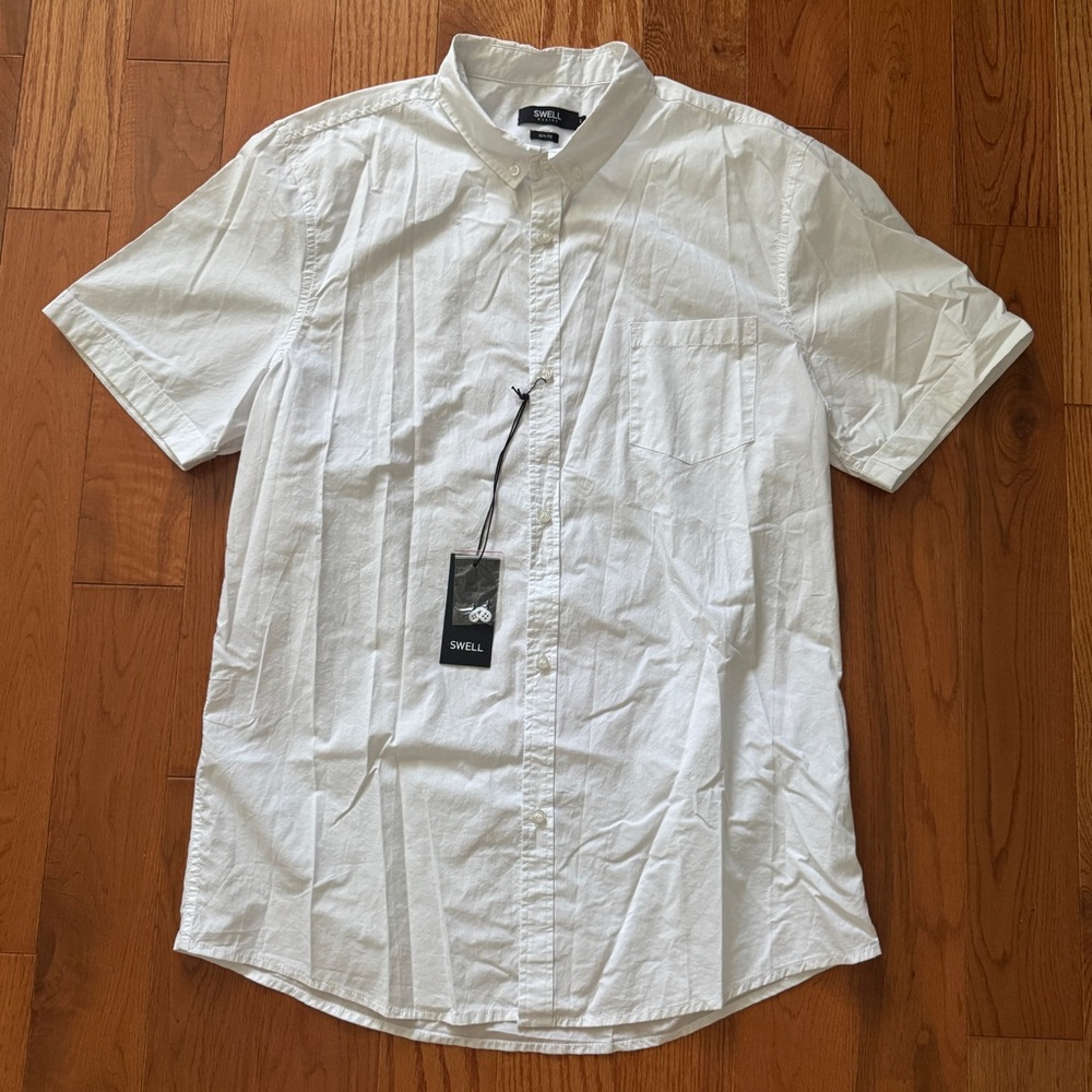 Swell White Casual Button Down Shirt Lightweight Cotton Size L Slim Fit